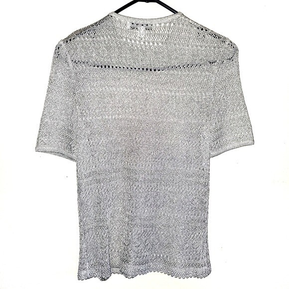 Vintage St. John Griffith Gray Silver Metallic Knit Crochet Top size 6 - Picture 2 of 7
